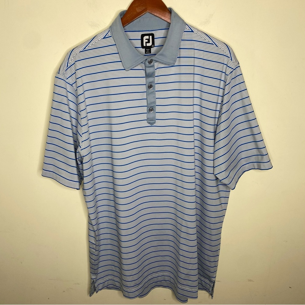 FJ FootJoy XL Men's Light Blues and White Striped Pullover Collared Polo Shirt